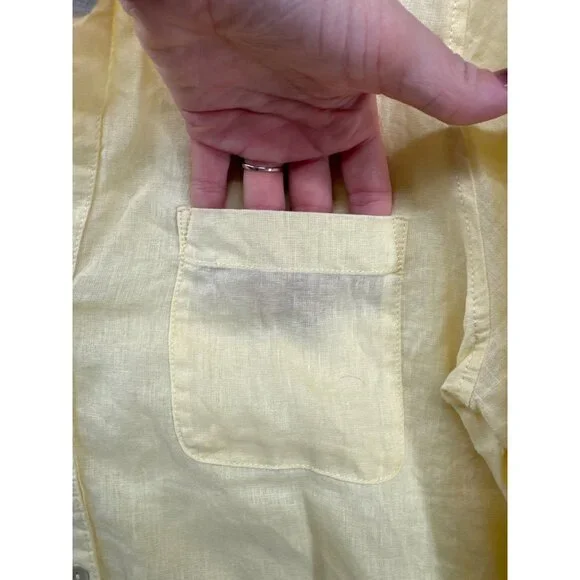 Sigrid Olsen Women Shirt Sz M Butter Yellow 100% Linen Lagenlook Minimalist City - Picture 3 of 10
